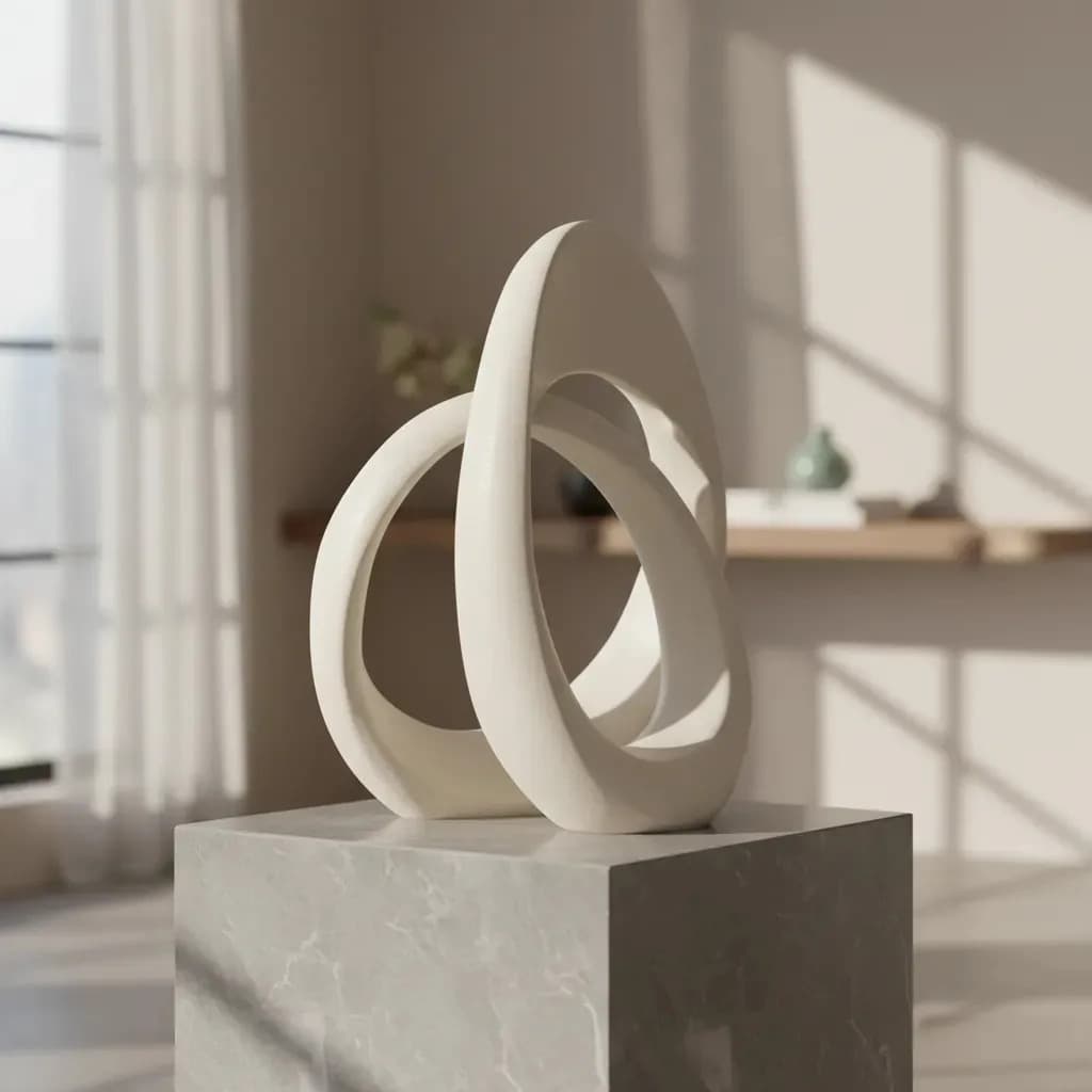 Escultura Decorativa Abstrata Moderna Em Poliresina Escultura Decor Off White