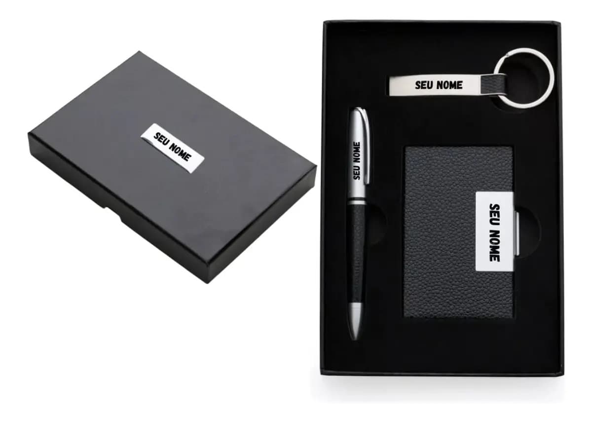 Kit Executivo Flex Personalizados Premium Preto com Caneta, Chaveiro e Porta-cartão