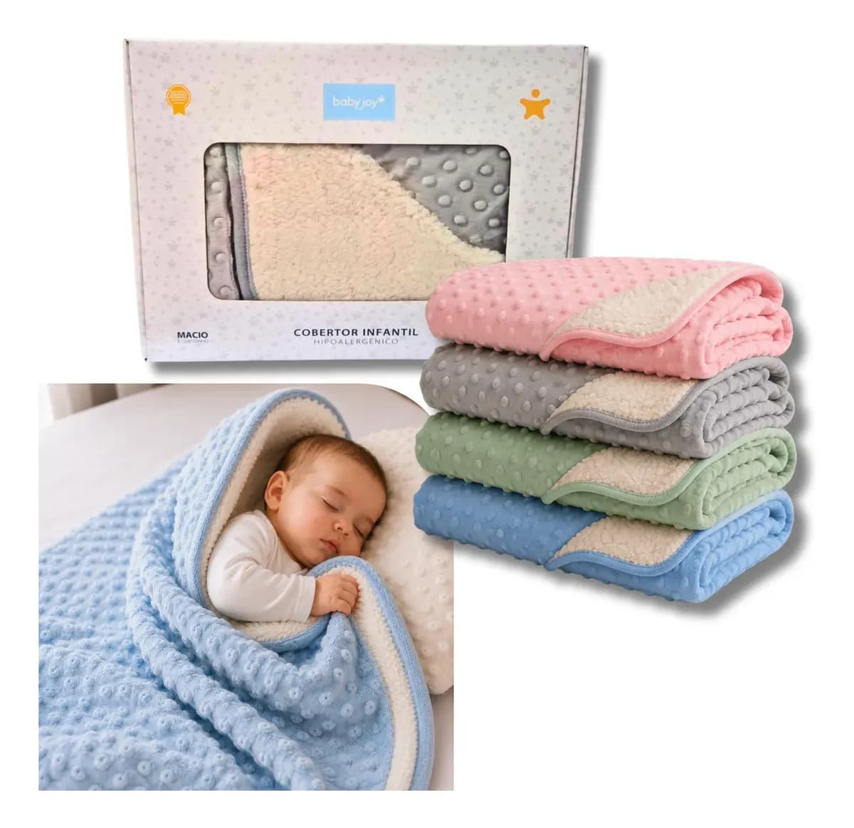 Cobertor de bebê Incomfral cobertor premium bebê desenho cobertor infantil duplaface azul