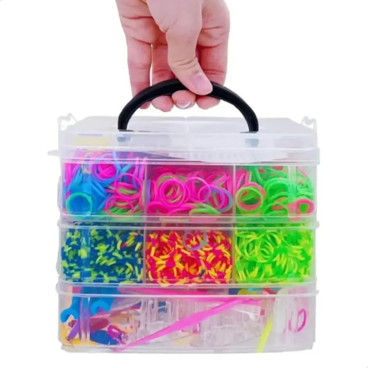 Kit Elásticos Pulseiras Infantil Com Maleta Cores Sortidas Liso Sortidas