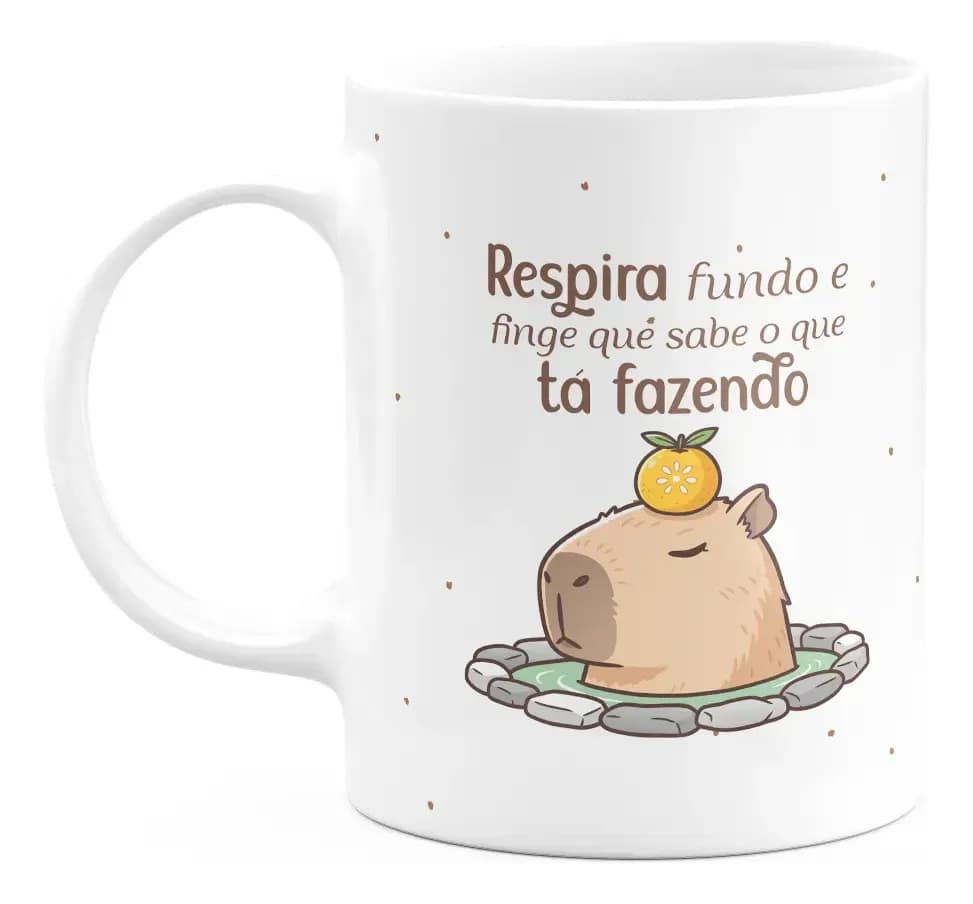 Caneca Divertida Capivaras - Respira Fundo Branco