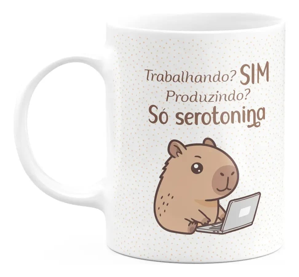 Caneca Divertida Capivaras - Trabalhando? Branco