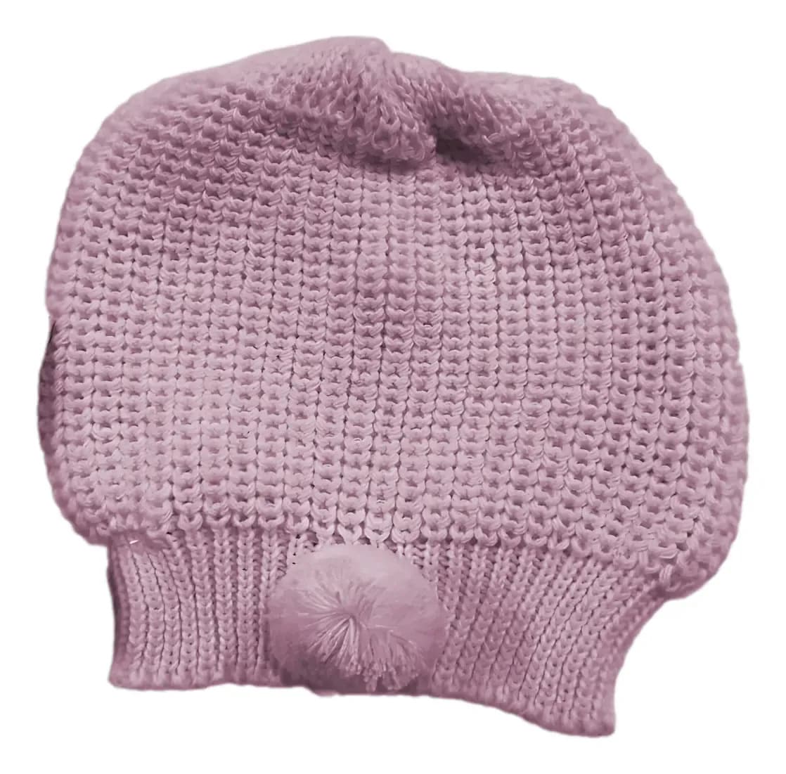 Boina Touca Lã Infantil Menina Tricô Tricot Pompom Estilosa Cor Rosa Tamanho G