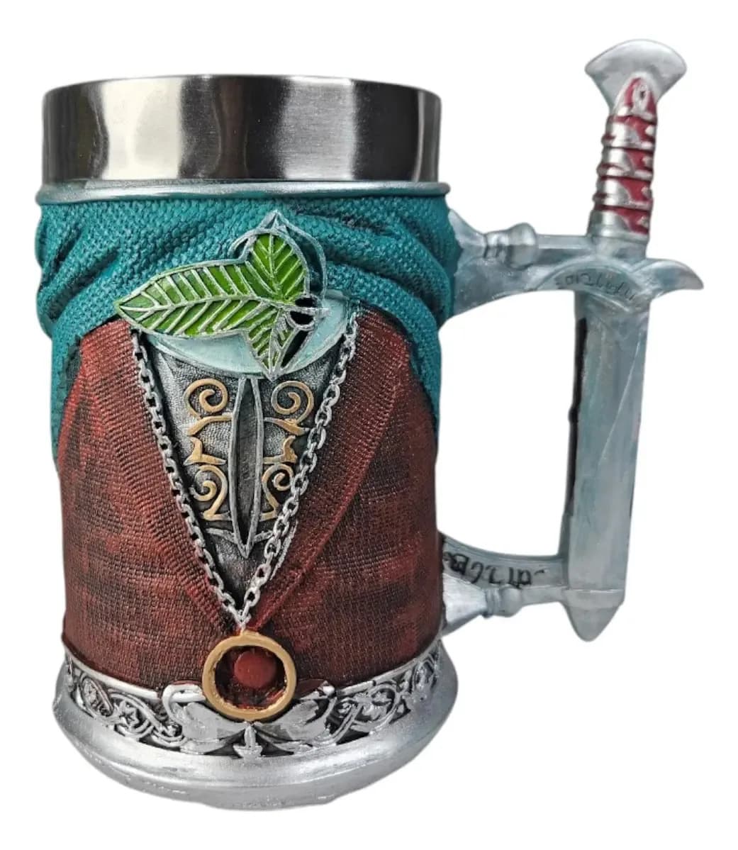 Caneca Colecionável Geek Frodo Bolseiro com Alça Ferroada – Resina e Aço Inox