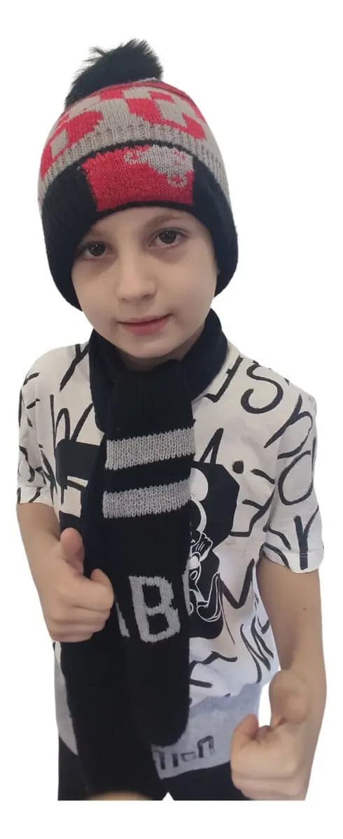 Kit Infantil Touca Lã Pelúciada E Cachecol Elite Cor: Preto