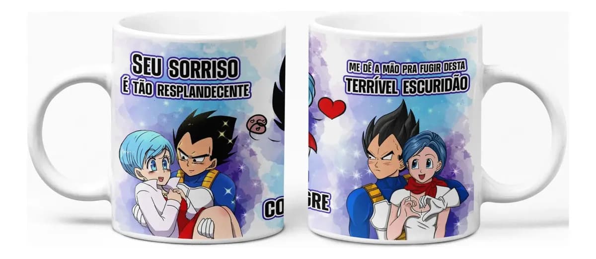 Caneca Casal Dragon Ball Z Vegeta Bulma Namorados Romance Preto Vegeta E Bulma