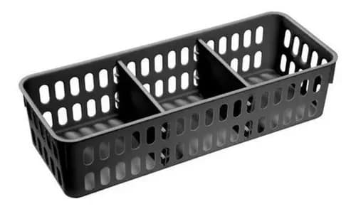 Cesto Organizador Gavetas Slim Grande Preto Com Divisória Elloplas