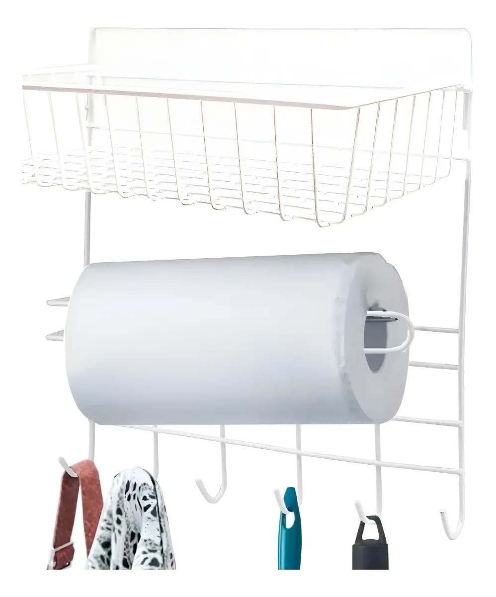 Porta Papel Toalha Adesivo Gancho Organizador Talheres Cor Branco