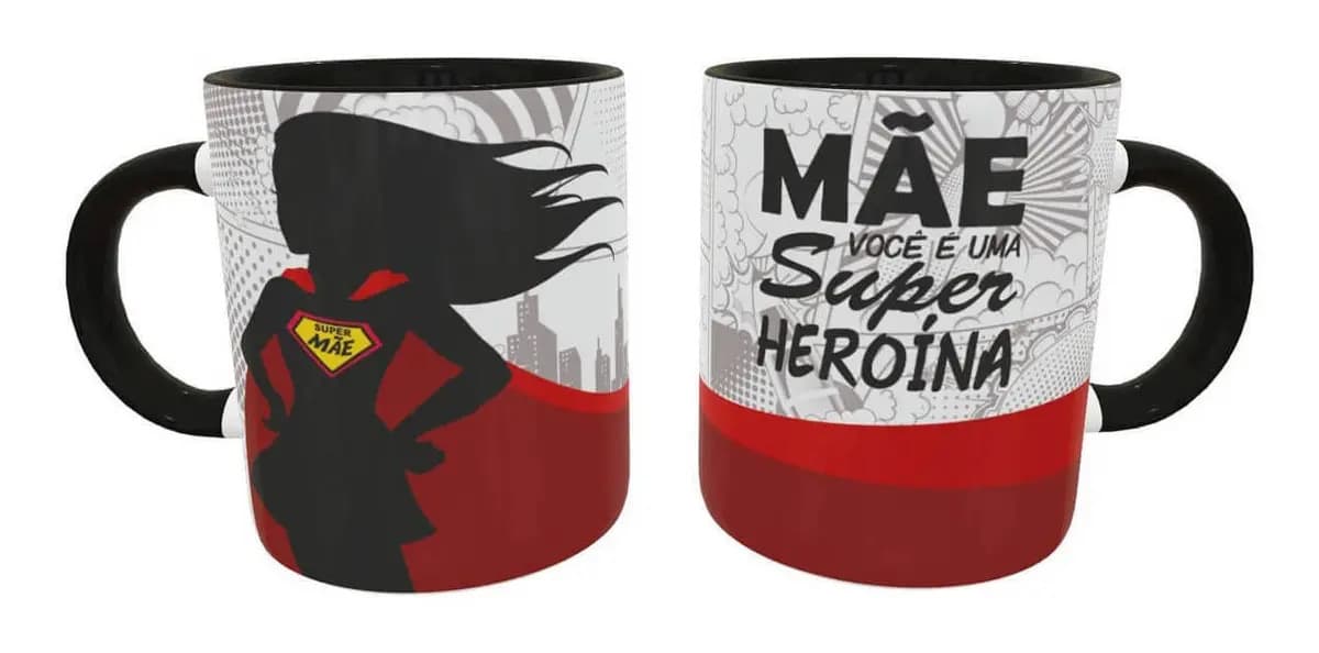 Caneca Super Mãe Presente Criativo Geek Cor Preto