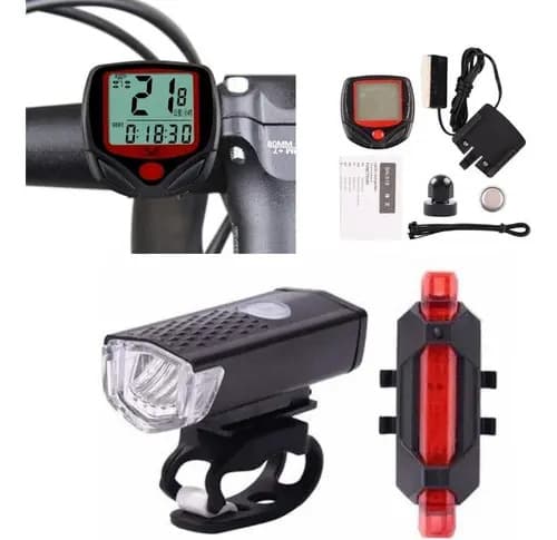 Kit Acessórios De Iluminação Para Bike + Velocímetro Com Fio Fluoreled