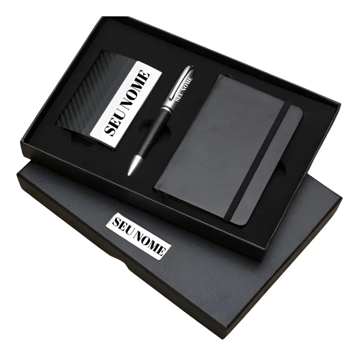 Kit Executivo De Luxo 3 Peças Personalizado C/nome Tinta Preto 2 Exterior Preto