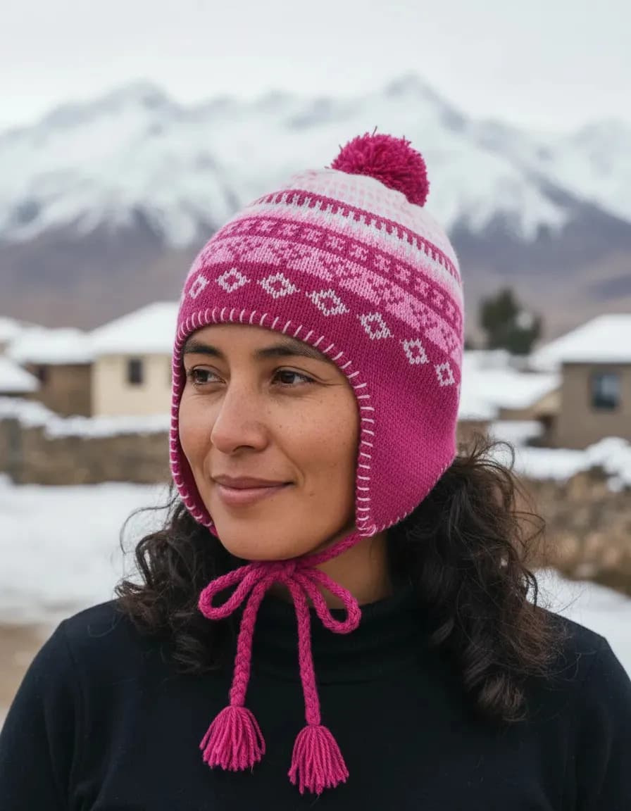 Touca Lã Geométrica Lontchi Feminina Peruana Inverno Tamanho Único