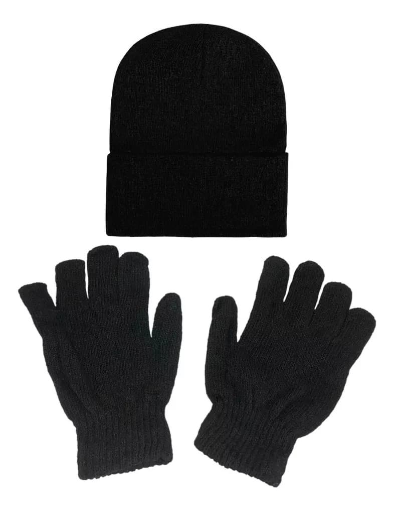 Kit Luvas Touca Lã Preta Inverno Frio Masculino Feminino Par Preto