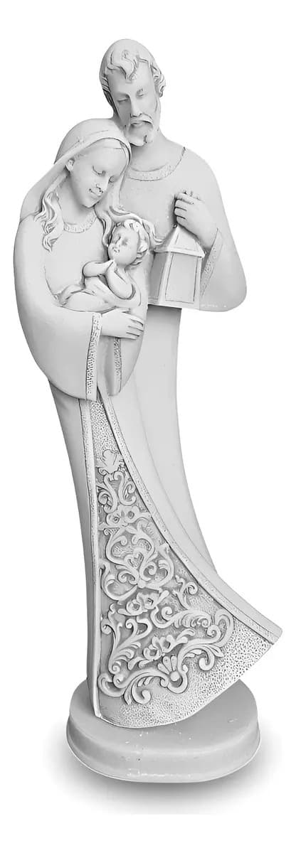 Imagem Sagrada Família Em Marmore Escultura Moderna 32cm Branca