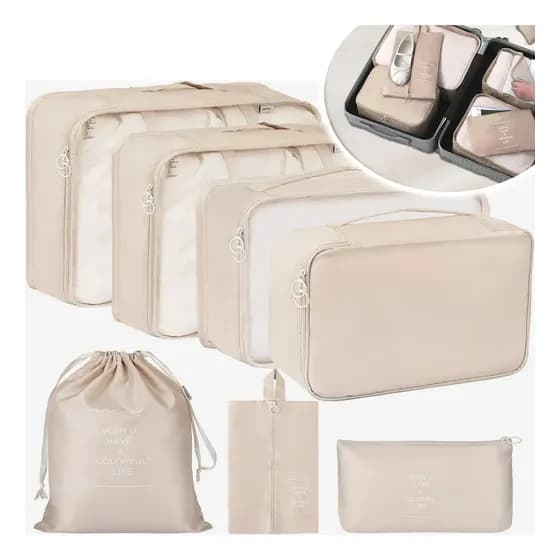 Organizador De Malas Bolsas De Viagem Kit Necessaire 7 Cor Bege Desenho Do Tecido Liso