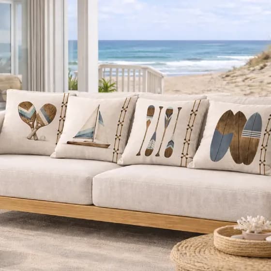 Kit 4 Almofadas Capas Náuticas Linho Casa Praia Decoração