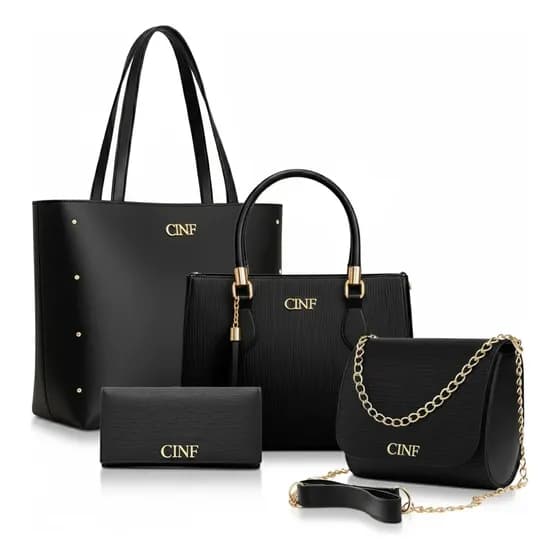 Kit Bolsas Feminina Sacola Transversal Tira Colo Carteira Cor Preta
