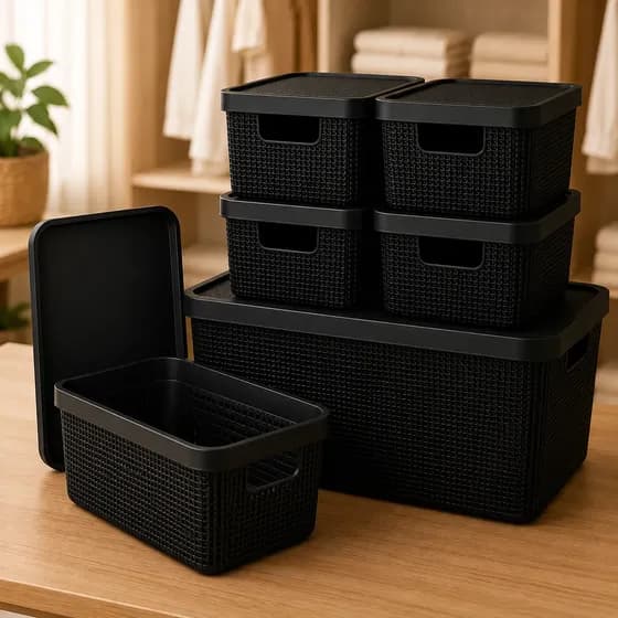 Kit 6 Caixas Organizadoras Cesto Tampa Multiuso 2l 6l 16l