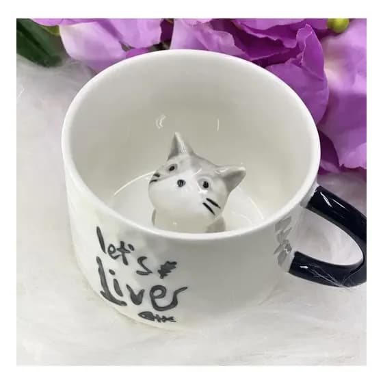 Caneca C/ Gatinho Dentro Xícara Copo Café Chá Frases 3d Gato