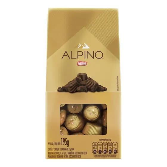 Bombom de Chocolate ao Leite Alpino caixa 195g e 15 unidades 13g Nestlé