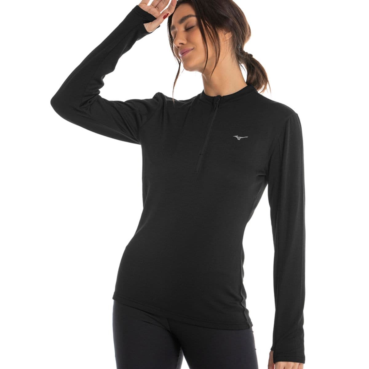 Camiseta Manga Longa Feminina Mizuno Termica GG Preto