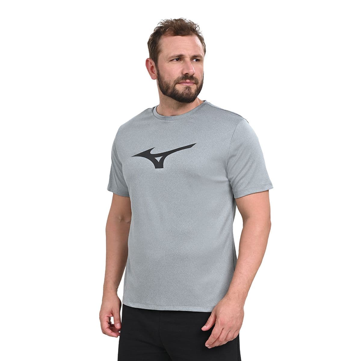 Camiseta de Corrida Masculina Mizuno Run Spark Big Logo G Cinza