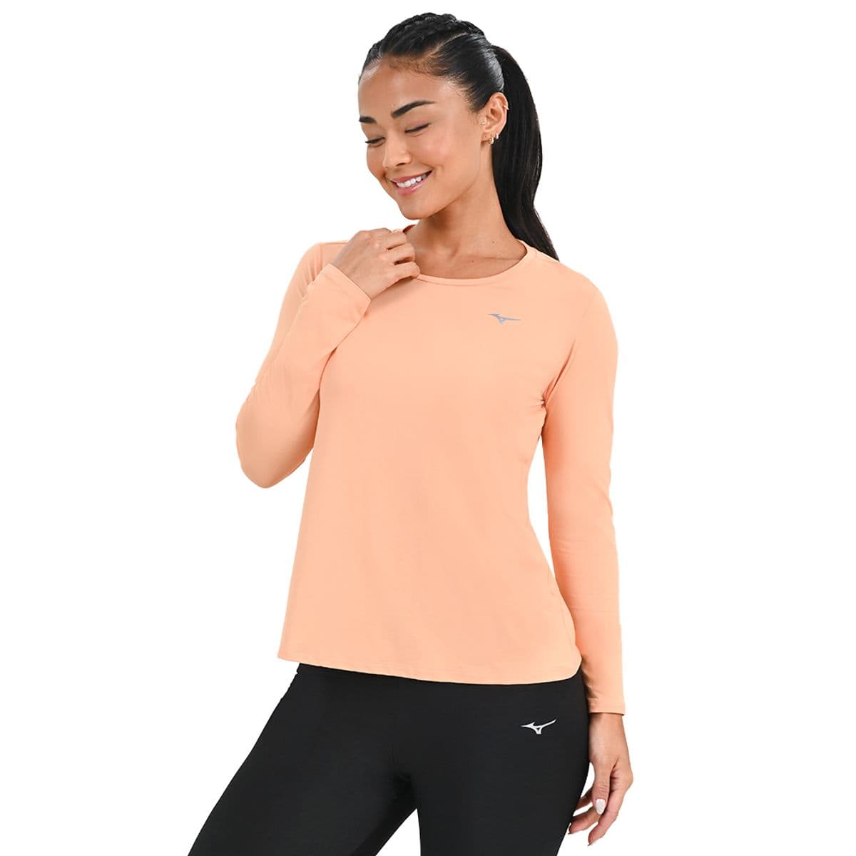 Camiseta Manga Longa de Corrida Feminina Mizuno Pro Uv +50 G Laranja