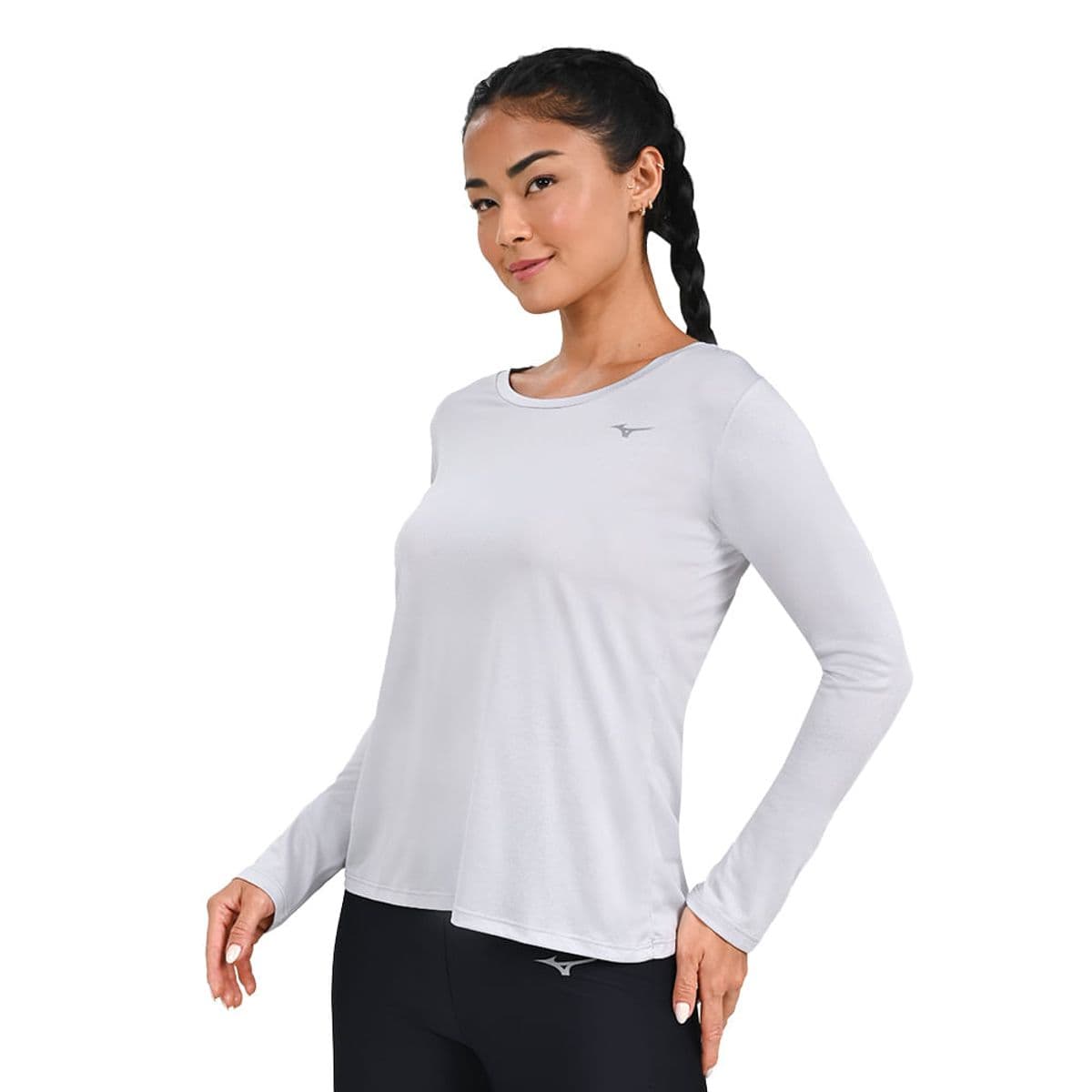Camiseta Manga Longa de Corrida Feminina Mizuno Nirvana GG Cinza