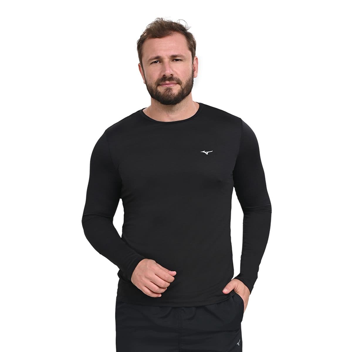 Camiseta Manga Longa de Treino Masculina Mizuno Nirvana GG Preto
