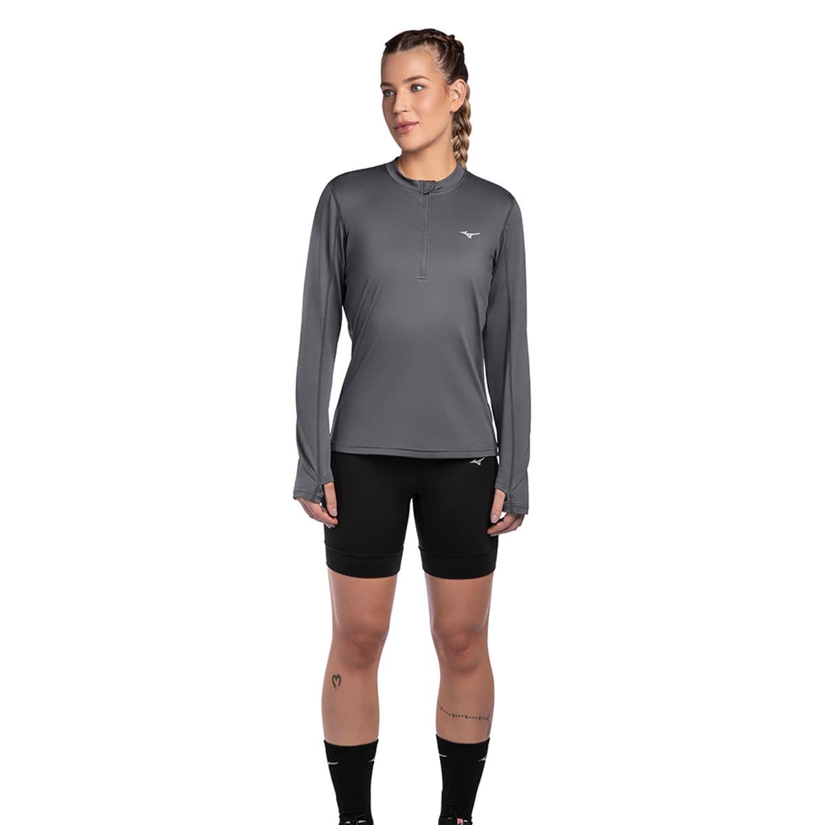 Camiseta Manga Longa de Corrida Feminina Mizuno Térmica M Cinza