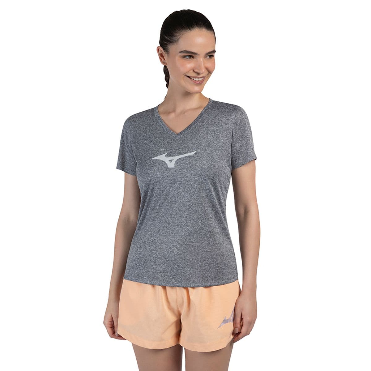Camiseta de Corrida Feminina Mizuno Big Logo GG Cinza
