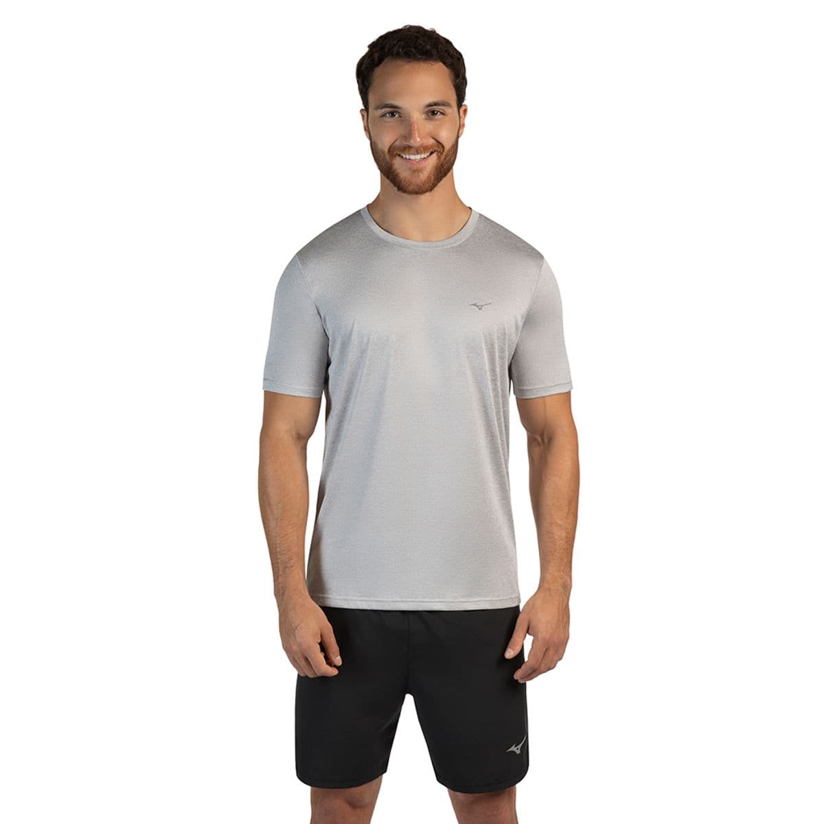 Camiseta de Corrida Masculina Mizuno Run Spark 2 Mescla G Cinza
