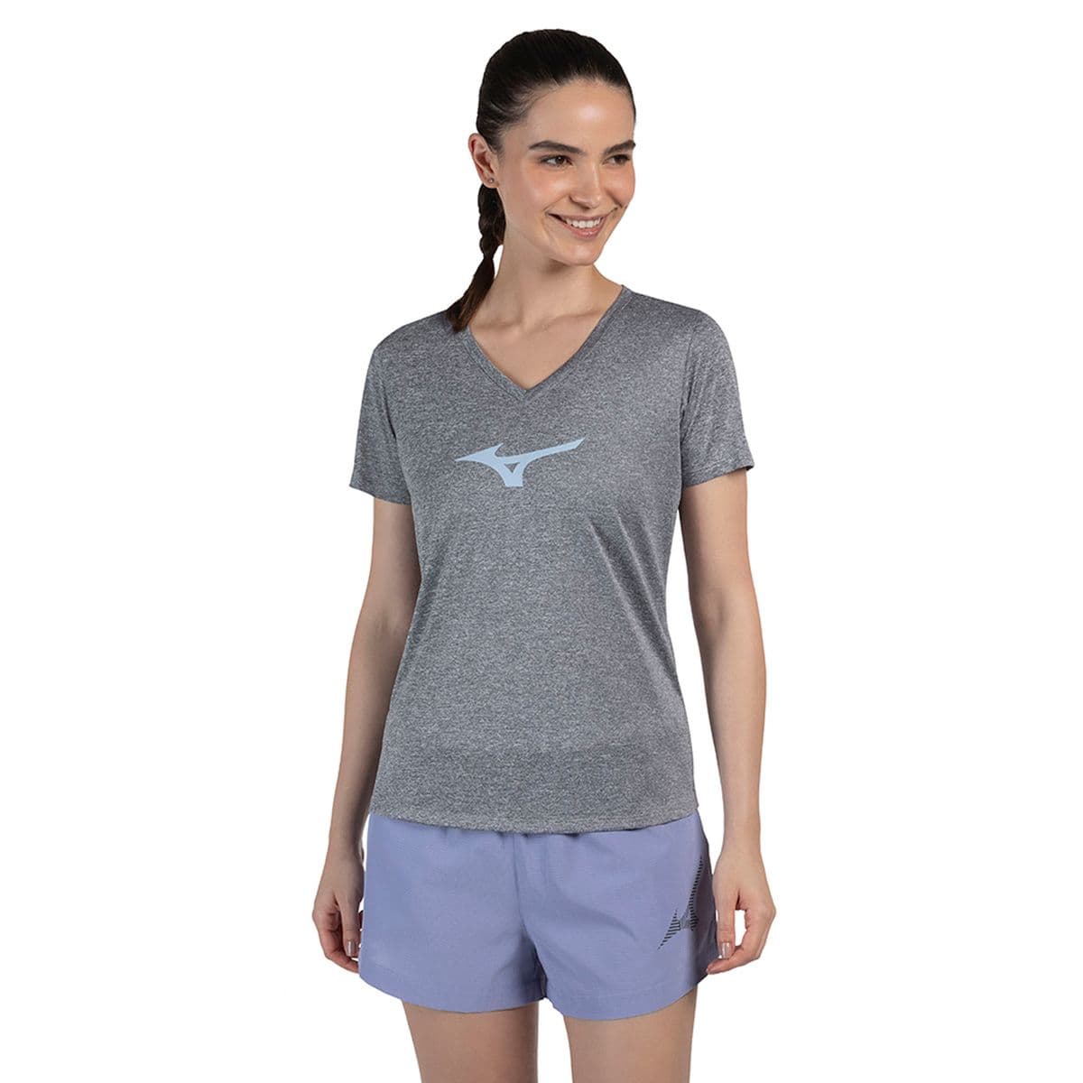 Camiseta de Corrida Mizuno Big Logo Feminina EG Cinza