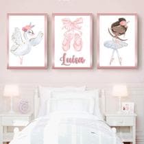 03 Quadros Decorativos Infantil Bailarina Baby com Moldura Quarto de Bebê ou Menina Personalizado - FlorEllas