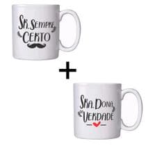 2 Canecas De 310ml De Porcelana Sr Sempre Certo E Sra Dona Verdade Namorado Casal - PicNic