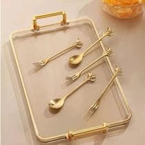 20 pçs forma de folha colher garfo conjunto de aço inoxidável design criativo sorvete sobremesa cozinha gadgets anti fer - 10 GARFOS E 10 COLHERES