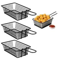 3 Cestinhos Ferro Preto 26 Cm Para Frituras Petiscos Decorativo - Clinck