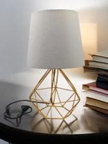 Abajur Luminária Mesa Base Diamante Aramado Cúpula Tecido Escritório Quarto Aramado Rose Com Cúpula Branca DOURADO BRANCO - GBHOME