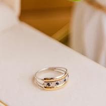 Anel de Prata 925 Feminino com Pedra onix Brilho Diamante Detalhes em Ouro Elegante - cadu joias