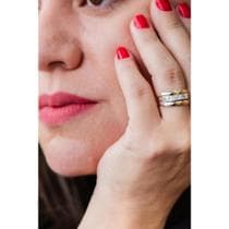 anel de prata feminino 3 elos prata 925 aplique ouro 12k - cadu joias