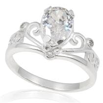 Anel Feminino Prata Pura Coroa Princesa Pedra Solitaria Zirconia - Lojas La&Ny Pratas