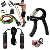 Aparelho Exercício De Punho Hand Grip+ Elástico+ Corda Pula Treino - zaya