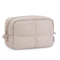 Bolsa de maquiagem Narwey Puffy acolchoada para mulheres que viajam, cáqui