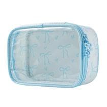 Bolsa de maquiagem RSRSLEII Cute Clear com padrão de laço de nylon 02 azul