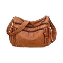 Bolsa de Ombro Feminina Retrô - Grande Capacidade, Couro PU Lavado e Macio