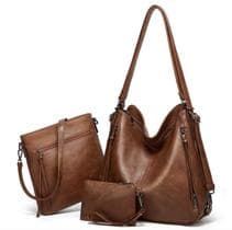 Bolsa Feminina De Ombro Grande Couro Marrom Kit 3 Peças