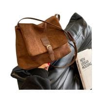Bolsa Transversal Feminina De Couro PU Suede Marrom Vintage De Grande Capacidade, Bolsa De Ombro - Yogodlns