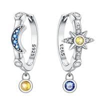 Brincos De Argola Femininos Em Prata Esterlina 925 Com Zircônias Coloridas Céu Estrelado Joias Para - MISEFF