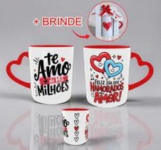 Caneca Casal Apaixonados Presente Criativo Dia Dos Namorados Alça de Coração - Tav
