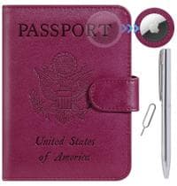 Capa Porta-Passaporte com AirTag e Bloqueio RFID - Couro Sintético - Acessório de Viagem (Roxo)